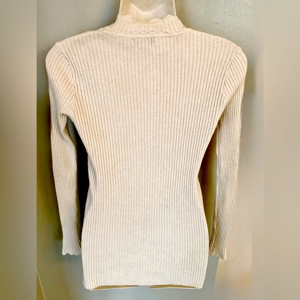 LUXURY Sweater Feminine Lefix Knit Top Ivory Cream SOFT Stretch Women's XS 0 2 - Picture 5 of 8